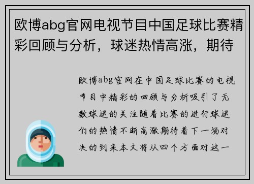 欧博abg官网电视节目中国足球比赛精彩回顾与分析，球迷热情高涨，期待下一场对决